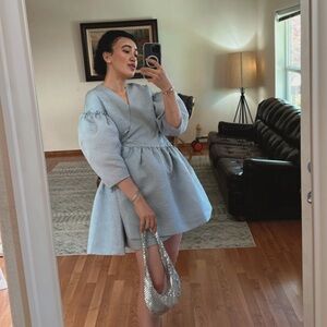 Elegant Blue Puff Sleeve Dress